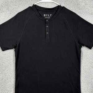 BYLT Premium Crew T-Shirt Henley Tee Men Small Black Short Sleeve Stretch Logo